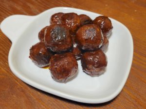 Vegan BBQ Meatballs on a White Plate