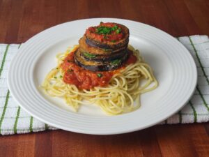 Eggplant Stacks over Spaghetti