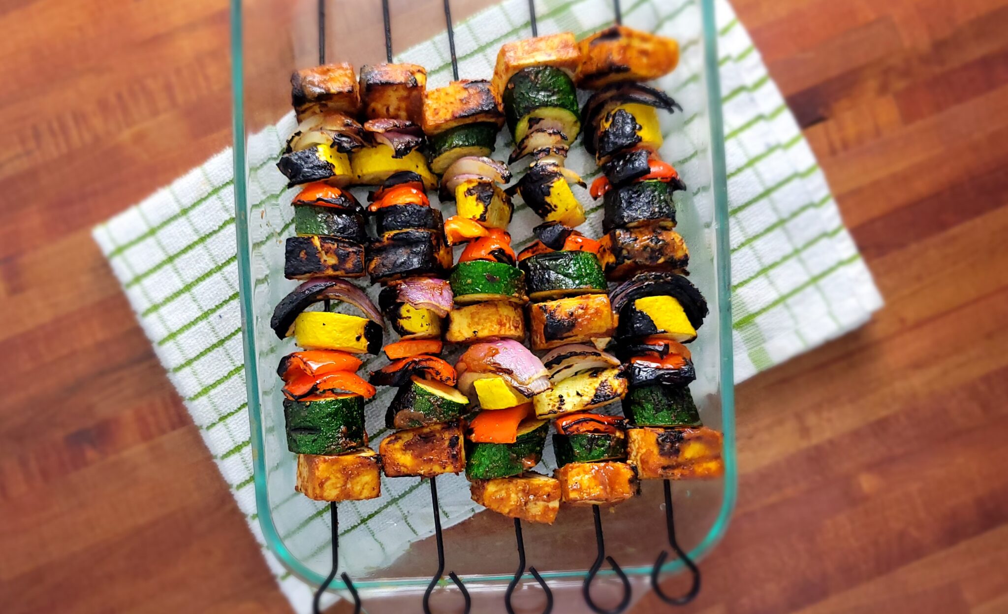 Char-Grilled BBQ Tofu & Vegetable Skewers
